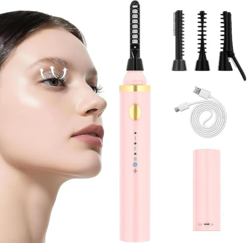 iToncs Elektrische Wimpernzange, Beheizte Wimpernzange, Wimpern Curler | 10 Sekunden Schnell Beheizba, VerbrüHungsschutz, Lang Anhaltende, 3 Temperaturstufen für Alle Wimpern Geeignet, Rosa