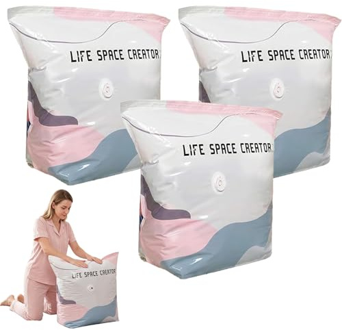 Vacuum Storage Bags, Vacuum Pack Bags for Clothes, No Pump Needed Space Saver Bags for Duvets, Bedding and Blankets, Reusable Compression Storage Bags for Home Organisation (70x50x30cm, 3PCS)