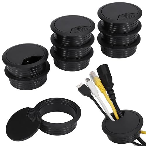Pasacables de Mesa 60 mm Negro, Organizador de Cables para Escritorio 10 Pcs