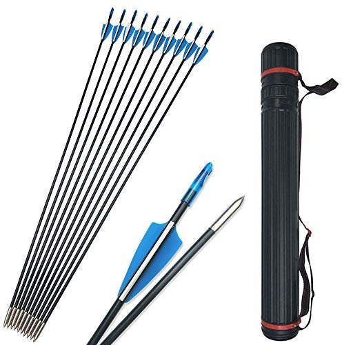 SHARROW 12pcs Fiberglaspfeile Bogen und Pfeile 31 Zoll Bogenpfeile für Bogenschießen mit Köcher für Pfeile Pfeilköcher Recurvebogen Zielübungspfeile (Blau)