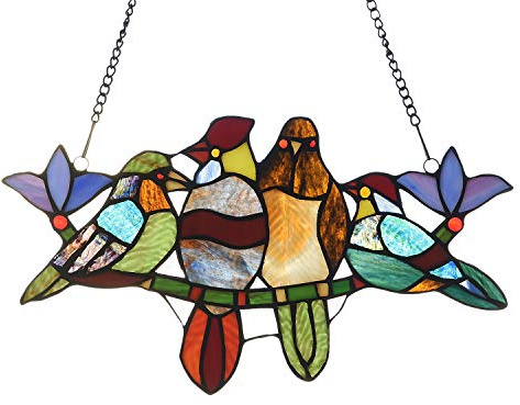 Capulina Buntglas-Vogel-Geschenke auf Ast, Fensterbehang, Tiffany-Stil, traditionelles Kunsthandwerk, Sonnenfänger für Oma, Mutter, Heimdekoration, Geschenke