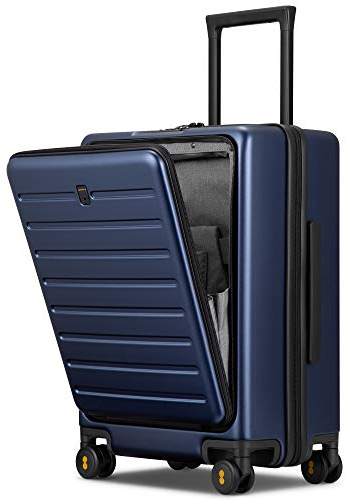 LEVEL8 Handgepäck Koffer mit Laptopfach, Handgepäck Trolley Leichtgewicht Hartschalen Reisekoffer mit abschließbarer Vortasche 8 Spinner Rollen TSA, 55cm, 35L, Blau
