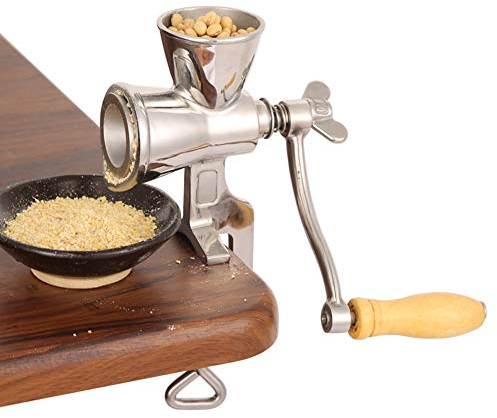 Macinatrice manuale per cereali, macchina in polvere per cereali con manico in legno, utensili da cucina per la casa in acciaio inossidabile per semi di soia, dado, grano/spezie