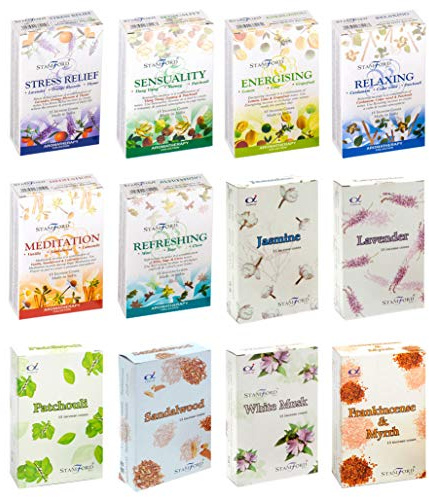 Stamford 37366 Lot de 12 boîtes de 15 cônes d'encens pour aromathérapie et Florales Noir Taille Unique