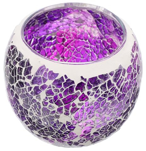 Lurrose Mosaikglas Windlicht Kerzenleuchter Glas Vintage Kerzenständer Europäischer Stil Retro Teelichtglas Winterdeko für Xmas Hochzeit Advent Ostern Party Mittelstücke Tischdeko Lila