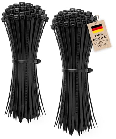 200x Alfa Kabelbinder Schwarz 300 x 7,5 mm – Nylon UV-beständig Profi | Profi Qualität - UV-beständige Kunststoffbinder, extrem robust, für innen & außen, temperaturbeständig, Made in Germany