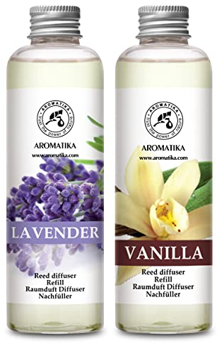 Recambio de Vainilla & de Lavanda - 2x200ml - Difusores Aromáticos - Ambientador - Difusor Perfumado - Fragancia para Habitación - Difusor Perfumado de Vainilla & de Lavanda