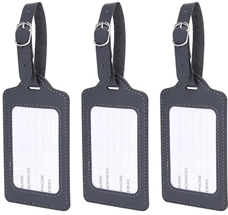 RosewineC 3 Stück Kofferanhänger mit Adressschild Name E-Mail Telefonnummer, Gepäckanhänger Koffer Taschenanhänger, Leder Namenschild für Geschäftsreise, Paare Hochzeit Reisegeschenk Abschlussgeschenk