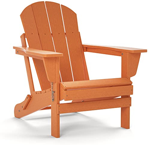 TORVA Klappbarer Adirondack Gartenstuhl aus HDPE-Recyclingmaterial, Wetterfester Outdoor-Stuhl für Garten, Terrasse, Rasen & Feuerstelle, Orange