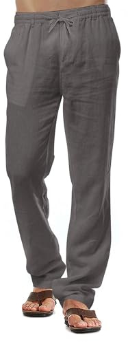 Pantaloni di Lino da Uomo Pantaloni di Cotone Casual da Spiaggia Estivi Pantaloni Leggeri con Coulisse