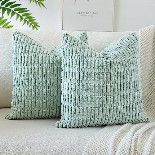 JOTOM 2er Set Kordsamt Weicher Kissenbezüge Moderne Kissenhüllen Dekorative Sofakissen Dekokissen Zierkissenbezug für Wohnzimmer Sofa Schlafzimmer Blau Grün 55x55 cm