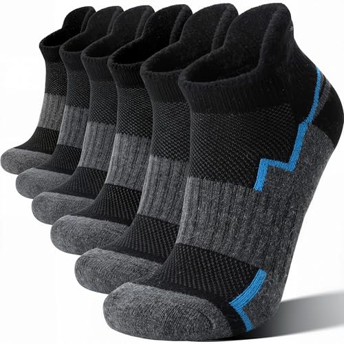 Welwoos Merino Wool Ankle Hiking Socks Thermal Warm Thick Winter Compression Support Running Cushion Athletic No Show Socks for Women Men Gifts Stocking Stuffers 6 Pairs(Dark Grey,L)