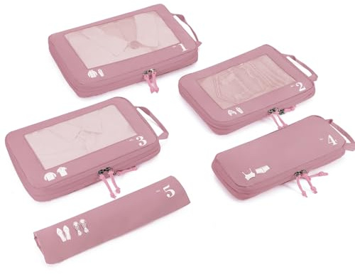 ECOHUB 5 Sets Compresión Organizador Maleta Packing Cubes For Travel Essentials Bolsas Organizadoras Ropa Viaje Avion Viajes Accesorios(Rosa)