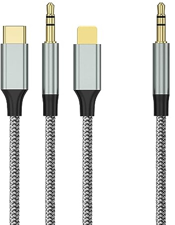 Kompatibel mit 3,5-mm-/USB-C-/iPhone-auf-3,5-mm-Klinkenkabel, Audio-3-in-1-Stereo-Klinkenstecker auf Auto-Klinkenstecker, Lautsprecher kompatibel mit iPhone, Galaxy, Huawei, OnePlus, Pixel.
