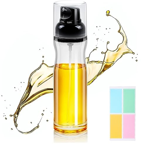 Oil Bottle Sprayers,200ml Olive Oil Adjustable Sprayer for Cooking Air Fryer,Oil Dispenser Bottle with Stickers,Vinegar Spray Mister for Kitchen Salad Grilling