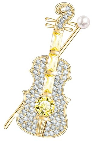 KristLand Geige Brosche Modische Musikinstrument Brosche mit Funkelnden Zirkonia Steinen Perlen Corsage Art Deco Brosche Geburtstag Party Geschenkbox Männer Frauen