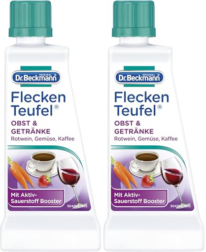 Dr. Beckmann Fleckenteufel Obst & Getränke | 2 x 50 ml | Aktiv-Sauerstoff-Formel | Für farbintensive Rückstände | Pulver zum Anrühren | Gezielte Vorbehandlung