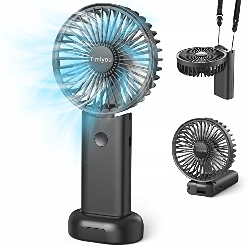 Timiyou Hand Held Fan, Portable Handheld USB Rechargeable Fans with 3 Speeds, Battery Operated Electric Powered Mini Foldable Desk Desktop Fans for Home Office Travel Black