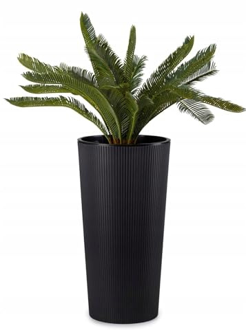 HowHomely Blumentopf Gross Hoch 57 cm mit Pflanzkübel Einsatz 30 cm Durchmesser - Schwarz Pflanzkübel Groß aus Kunststoff für Deko Wohnzimmer Garten oder Terrasse