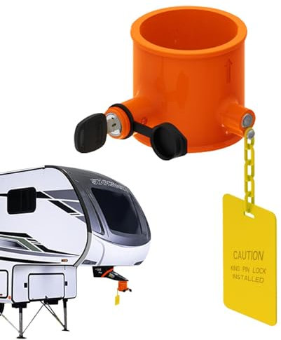 scyca Candado para remolque y autocaravana, bloqueo de enganche de rueda King Pin Lock con señal de advertencia, candado seguro para remolque King Pin, antirrobo y construcción robusta