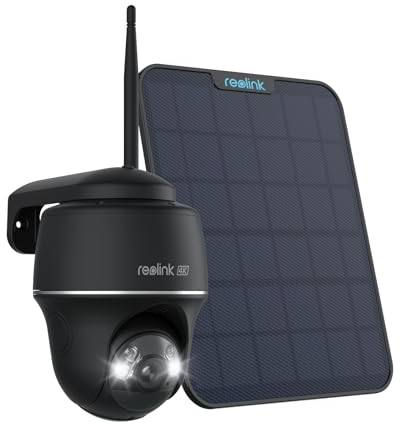 Reolink 4K 8MP Camara Vigilancia WiFi Exterior Solar, 360° PTZ Cámara Sin Cables con Foco, Visión Nocturna en Color, WiFi 2,4/5 GHz, Detección Inteligente, Argus PT Ultra(Negro) + Panel Solar 6W