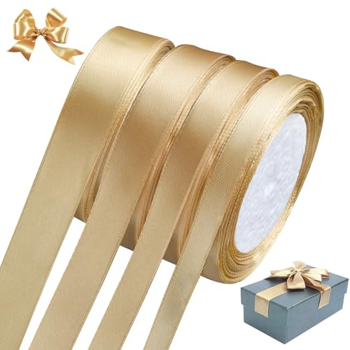 132M Cinta De Raso Dorada, 6/10/15/20mm Cinta Raso Dorada Gruesas,Cinta Regalo Para Envolver Regalos, Lazos Para Regalo,Cinta De Colores Dorada Delgadas Adecuadas para Decoración Ramo De Rosas