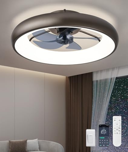 Fivesun Ultra Low Profile Ceiling Fans with Lights and Remote Ultra Quiet 25 dB, 21 Modern Flush Mount LED Ceiling Fan Fandelier Ceiling Fan for Bedroom