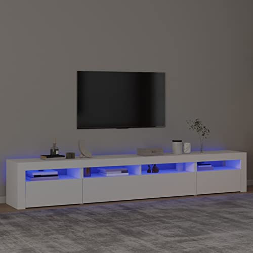 IKAYAA Mobile Porta TV con LED 240 cm Moderno Armadio per TV Supporto TV per Soggiorno o Salotto-Bianco-240 x 35 x 40 cm