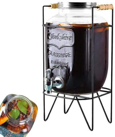 Distributore di bevande, distributore di bevande - Distributore di caraffe per bevande da 4 litri, distributore di bevande con coperchio Dispenser per limonata in vetro con rubinetto, dispenser per ac