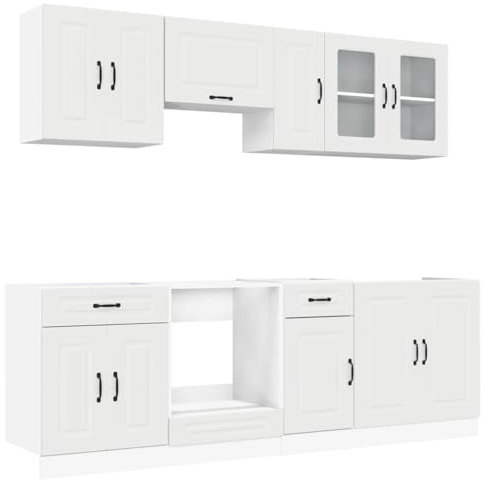 vidaXL Set Mobili da Cucina 8 pz Kalmar Bianco Legno Multistrato, Set di armadi, ripiano di stoccaggio, Armadio, Armadio da Cucina, armadietto