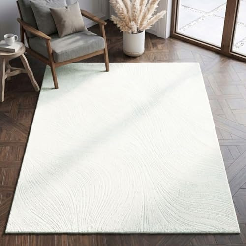 VIMODA Teppich Wohnzimmer Teppich Schlafzimmer, Flur, küche Kurzflor Boho Design Unifarbe Hoch-Tief-Effekt Modern 3D Weich,Farbe:Creme;Maße:80x150 cm
