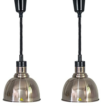 Scaldavivande a buffet in acciaio inossidabile con lunghezza del cavo regolabile (60 180 cm) Lampada termica di grado commerciale per cucina professionale Include 2 lampadine a infrarossi a prova di