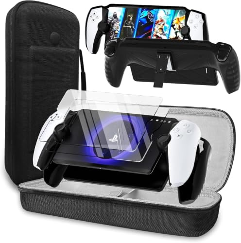 QUAGGY 3-in-1 Accessoris Kit Compatible with Playstation Portal, EVA Carrying Case for PS Portal,2 Pack Screen Protectors,Protective Shell Portable Travel Handbag for PS5 Portal Remote Player (Black)
