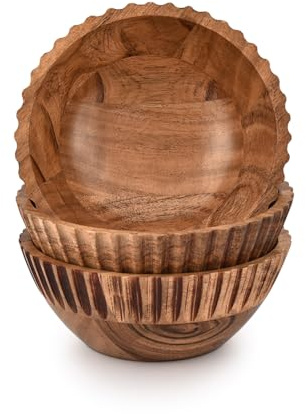 Indus Lifespace Ensaladera de madera de acacia perfecta para ensalada, verduras, ensaladeras, gran artículo para el hogar y la cocina (juego de 3) (17,8 x 17,7 x 7,6 cm)