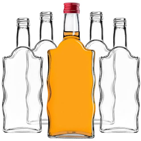 KADAX 5er Set Glasflaschen 500ml mit Schraubverschluss Rot – Leere Flaschen zum Befüllen für Saft, Likör, Öl, Essig & Sirup, Refillable Glass Bottles