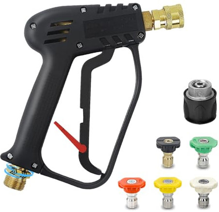 Xynovia 4000PSI High Pressure Washer Gun(M22 14MM) for Karcher, Stubby Swivel Car Wash Gun with Quick Release, 5 Nozzle Tips, Jet Wash Gun Handle for Car Cleaning Compatible for Karcher