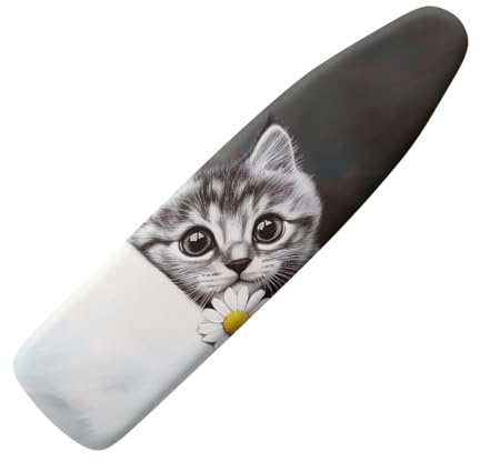 ZIATUBLES Ironing Board Cover Daisy Cat Grey Print Heat Resistant Iron Padding Covers with Hook and Loop Fastener Straps Home Accessories for Laundry Clothing Shop, S
