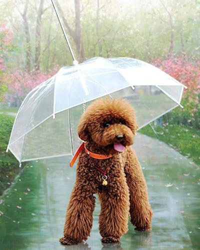 Hunde Regenschirm Wasserdichter Hundeschirm aus Durchsichtigem Kunststoff, Wanderschirm für Haustiere im Freien Hält Hunde Beim Spazierengehen im Regen Trocken, Regenfestes Zubehör für Hunde, Länge 63