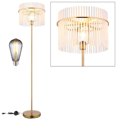 Stehlampe Retro Stehleuchte gold klare Glasstäbe Wohnzimmerlampe Vintage Schlafzimmerleuchte, Metall, 1x LED 7W 720Lm warmweiß, DxH 38 x 152 cm