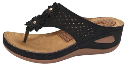 infradito da donna in pelle, con supporto per arch estivi, comodi da yoga, sandali ortopedici, sandali estivi, sandali da bagno antiscivolo, suola massaggiante per fascite plantare, Nero , 36 EU