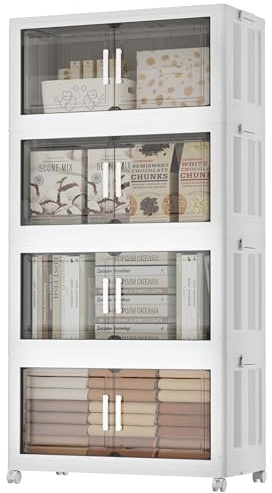 Naviconvex Aufbewahrungsbox mit Deckel, 4 Schichten 240L Aufbewahrungsboxen mit Deckel Groß, Stapelbare Kunststoffboxen mit Tür und Rollen, Klappboxen Faltbar, Kisten Aufbewahrung für Haus und Büro