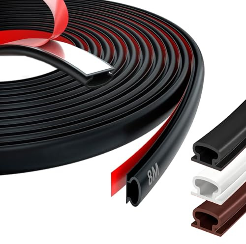 Gucass Burlete Puerta Tiras Sellado Ventana, 8 m Goma Burlete Ventana, Autoadhesivo PVC Junta Cinta Casa, Impermeable y Acústico, Apto para Apartamentos, Casas y Oficinas, Negro