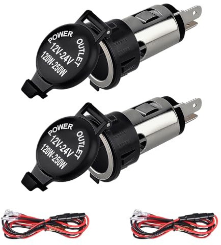 Leloco 2 Stück 12v Steckdose, Zigarettenanzünder Buchse, Wasserdicht Zigarettenanzünder Steckdose Mit 60cm Anschlusskabe für Boot, Auto, Wohnmobil,LKW, SUV,UTV, Marine usw