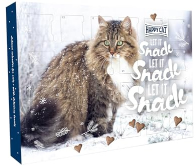 Happy Cat Adventskalender - Vier Verschiedene schmackhafte Snacks in Herzform, Ideal zum Verwöhnen oder kleine Mahlzeiten zwischendurch, ohne Zuckerzusatz & Zusatz von Konservierungsstoffen