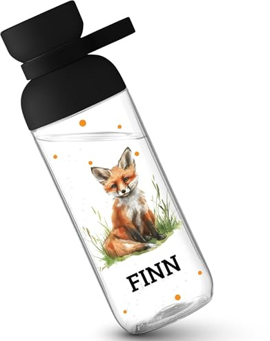 Trinkflasche Mepal Flasche - Schulkind Geschenk Fuchs mit Name personalisiert I Fuchs Geschenk Kinder I Fuchsgeschenk Einschulung I Füchse - 500 ml - Schwarz - personalisierte