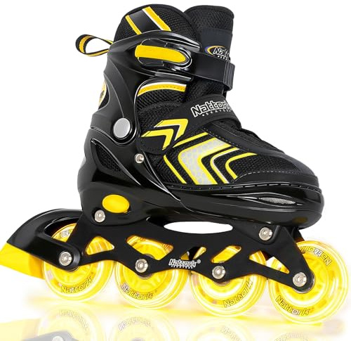 Pattini in linea regolabili per ragazze, pattini a rotelle con ruote illuminate per bambini grandi, giallo, taglia 1 2 3 4