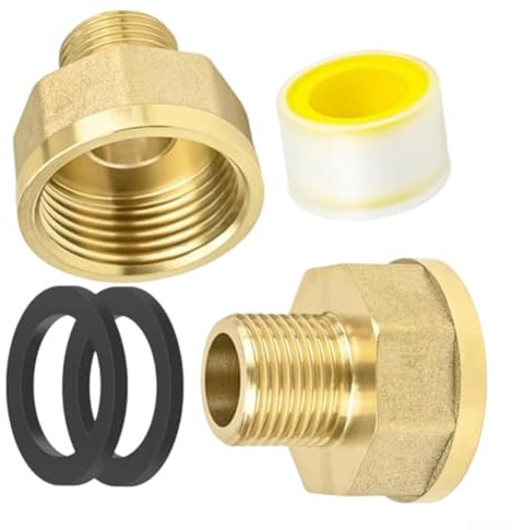 Conector reductor de latón para mangueras de jardín y sistemas de fontanería, adaptador de 1 pulgada a 1/2 pulgada, paquete de 2 con cinta de sellado y juntas, ajuste resistente a fugas de alta