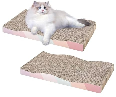 2 Pack Cat Scratching Board, Corrugated Cardboard Cat Scratcher | Reversible Use Curved Shape Cat Scratching Board | Durable Scratch Pad | Double-Sided Usability for Indoor Cats | Recyclable