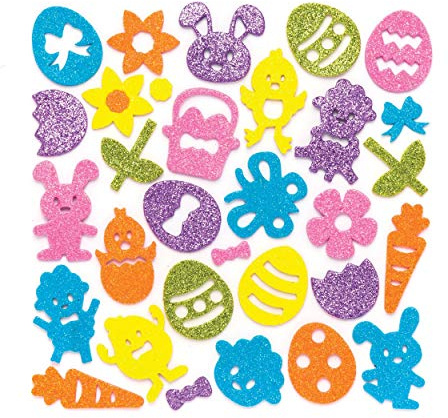 Baker Ross Glitzernde Moosgummi-Aufkleber „Ostern“ (100 Stück) – für Kinder zum Basteln und Gestalten zu Ostern
