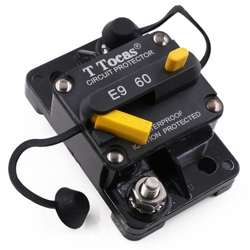 T Tocas 60 Amp Circuit Breaker Trolling with Manual Reset Switch Surface-mounted Breaker 12V- 72V DC, Waterproof (60A)
